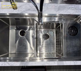 Chậu rửa 2 hố lệch phụ kiện đi kèm chât liệu Inox 304 cao cấp mã GC.JS10050