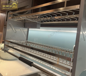 Giá bát đĩa di động nâng hạ, chất liệu Inox 304 bóng mờ cao cấp